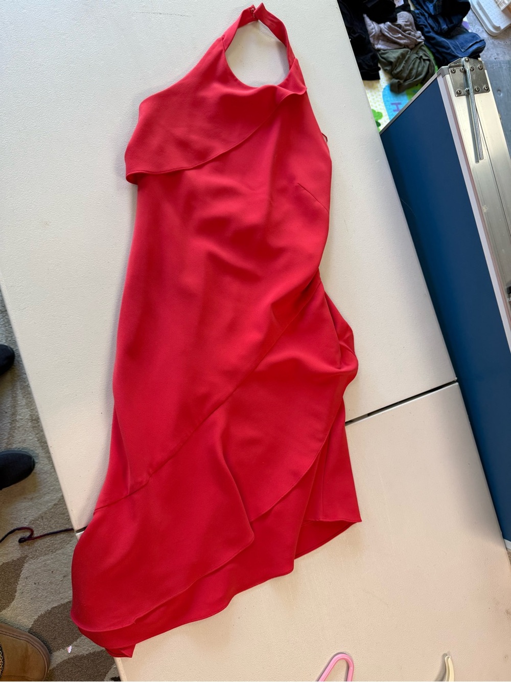 Carmen Marc Valvo Vibrant Red Satin-Lined Dress